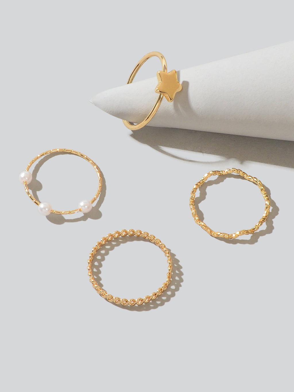 4pcs Gold Star Stackable Knuckle Bohemian Joint Finger Midi Rings Set Mixed Size