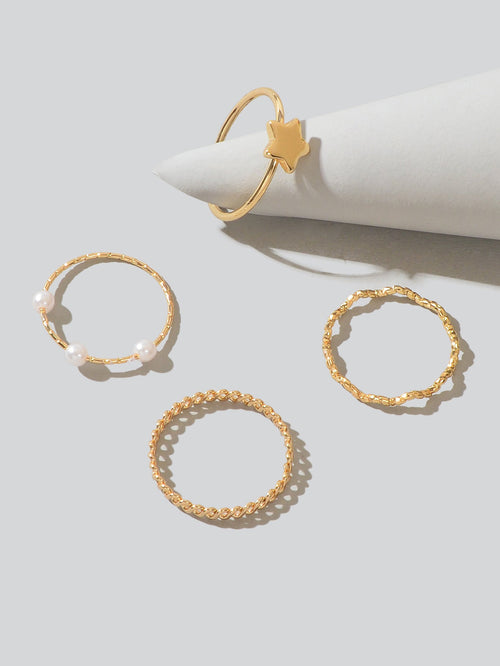 4pcs Gold Star Stackable Knuckle Bohemian Joint Finger Midi Rings Set Mixed Size