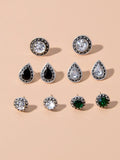 5 pairs Vintage Jewellery Shining Rhinestone Round Water Drop Stud Earrings Set