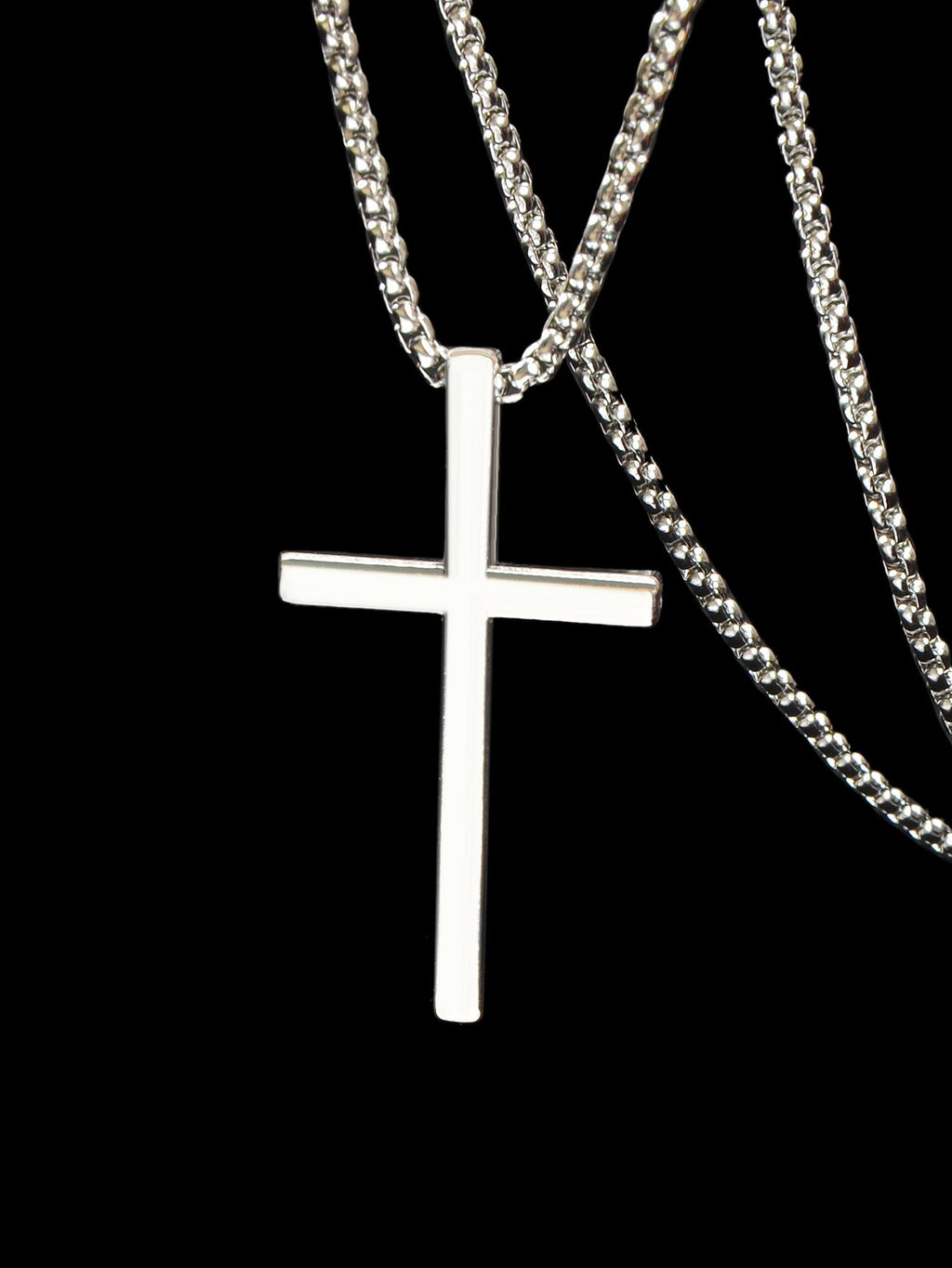 Punk Rock Titanium Steel Silver Long Chain Cross Pendant Necklace for Men Party