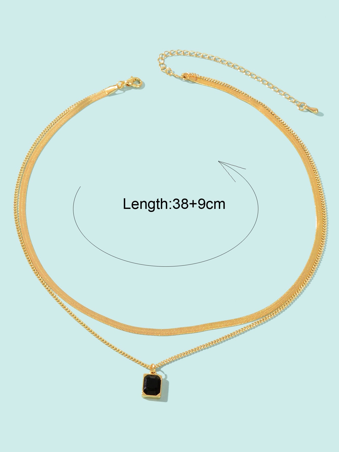 Double layer Gold Multiple Link Snake Chain Black Square Pendant Trendy Necklace
